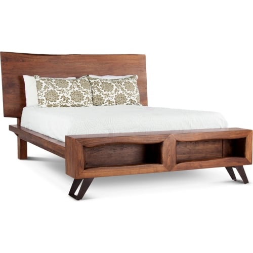 Nottingham King Bed in Walnut Finish Live Edge Acacia Wood & Iron